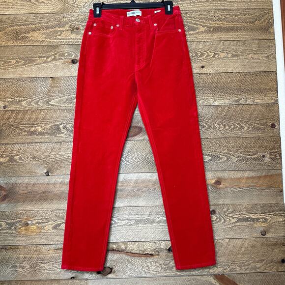 RE/DONE High Rise Ankle Crop Pants in Red Velvet Size 26 NWT - Picture 4 of 9
